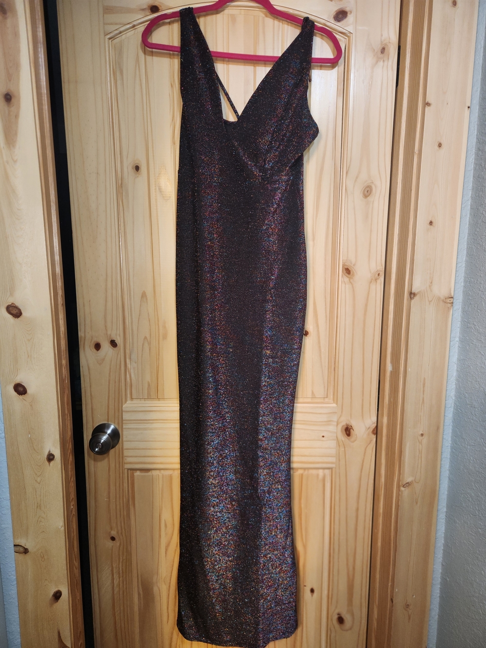 Shimmery Black Multi-Color V-Neck Evening Dress